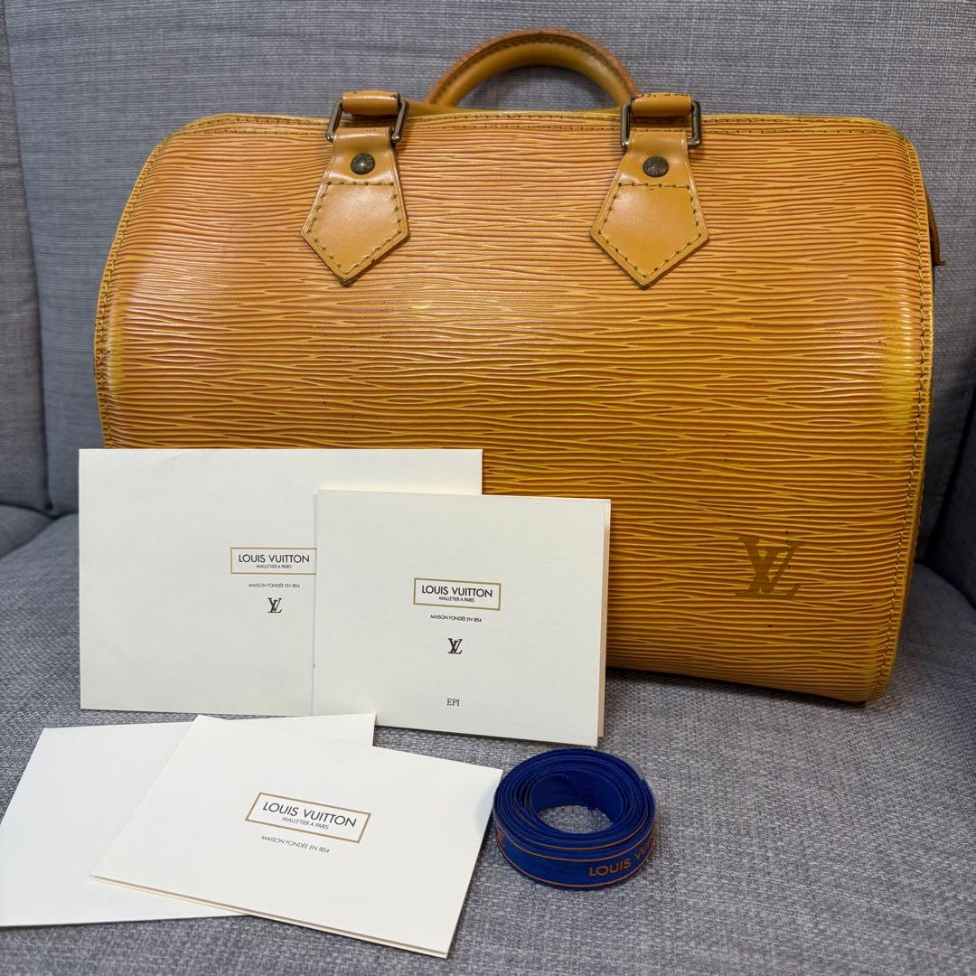 LOUIS VUITTON Epi Leather Speedy 25 Yellow Boston Bag #QY9GI2