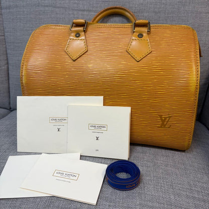 LOUIS VUITTON Epi Leather Speedy 25 Yellow Boston Bag #QY9GI2