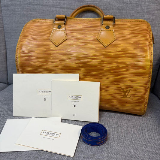 LOUIS VUITTON Epi Leather Speedy 25 Yellow Boston Bag #QY9GI2