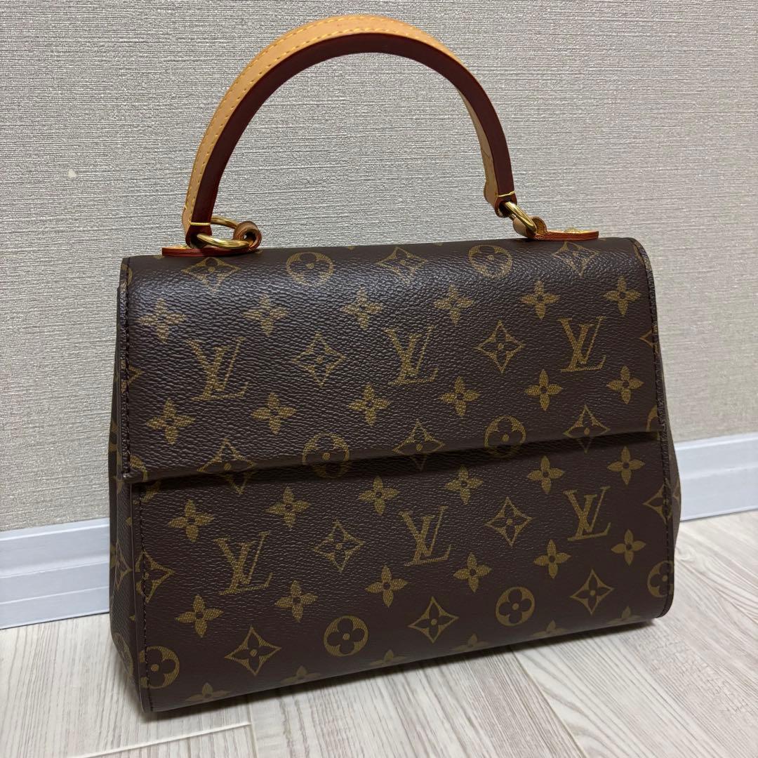 LOUIS VUITTON Cluny BB Monogram Canvas Brown Leather Handbag w/Strap Key #QYFW82
