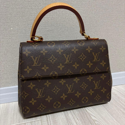 LOUIS VUITTON Cluny BB Monogram Canvas Brown Leather Handbag w/Strap Key #QYFW82
