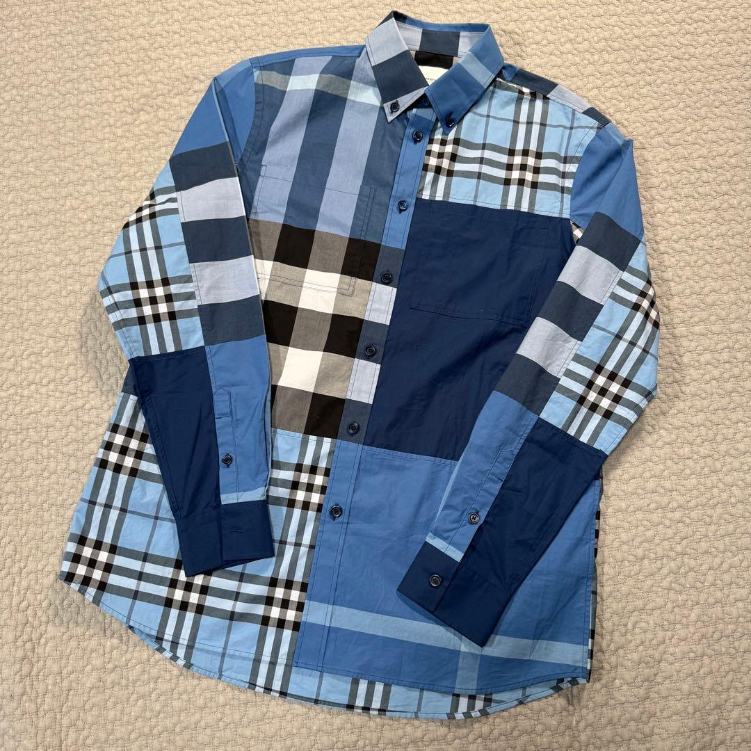 Burberry Nova Check Blue Long Sleeve Shirt 8038655 Size Small #PG1XIO