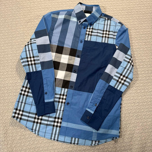 Burberry Nova Check Blue Long Sleeve Shirt 8038655 Size Small #PG1XIO
