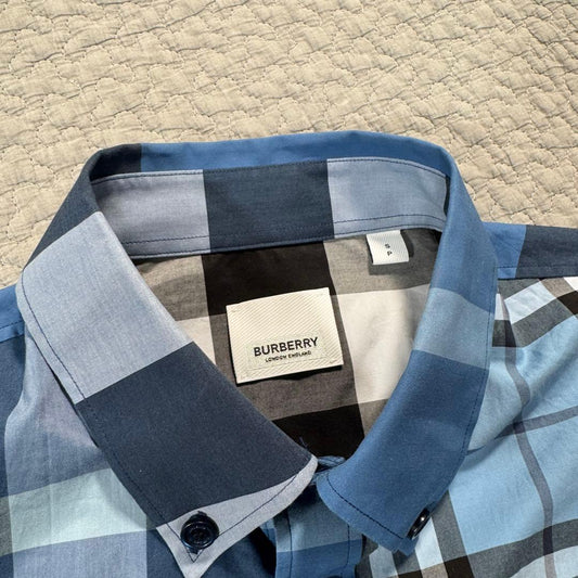 Burberry Nova Check Blue Long Sleeve Shirt 8038655 Size Small #PG1XIO