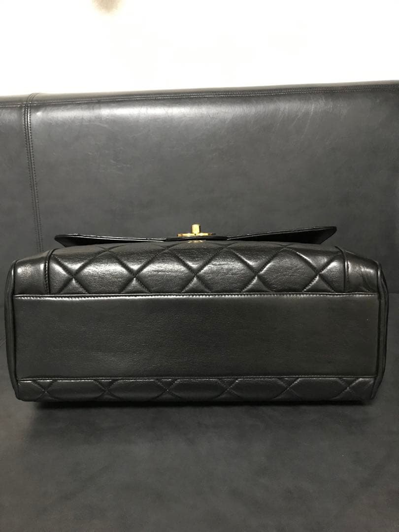 CHANEL Matelasse Coco Mark Quilted Lambskin Handbag Black 31x25x12cm #QYA35A