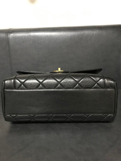 CHANEL Matelasse Coco Mark Quilted Lambskin Handbag Black 31x25x12cm #QYA35A