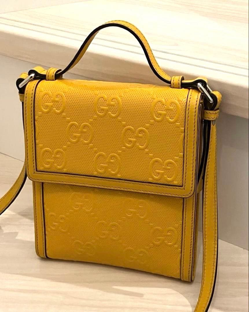 GUCCI GG embossed yellow leather shoulder bag #QYJAN8