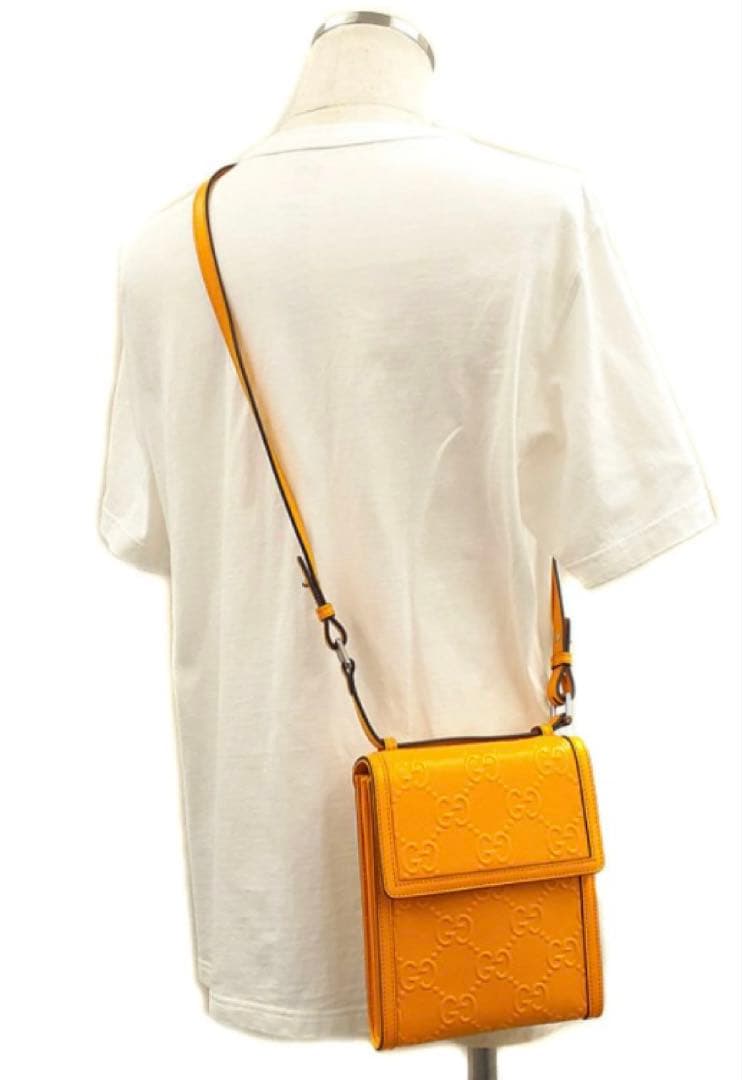 GUCCI GG embossed yellow leather shoulder bag #QYJAN8