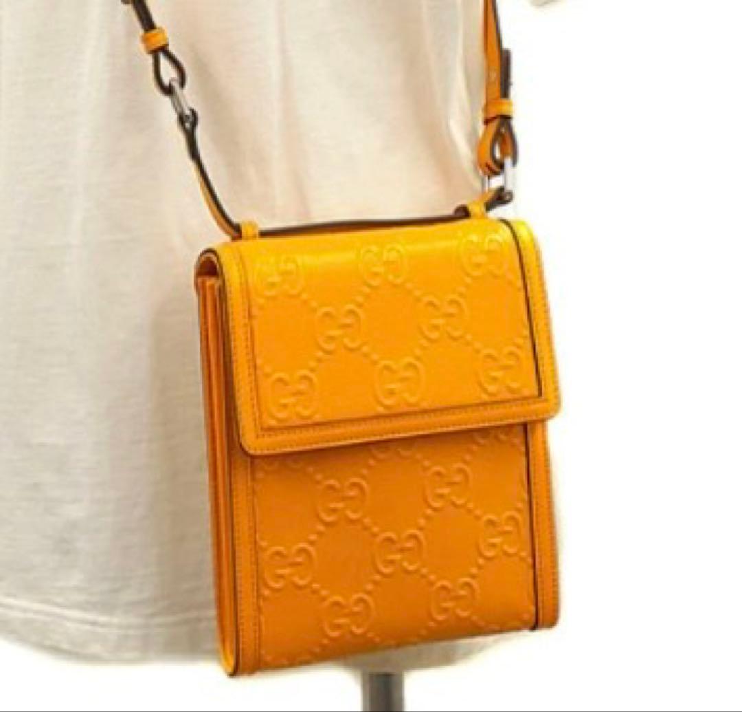 GUCCI GG embossed yellow leather shoulder bag #QYJAN8