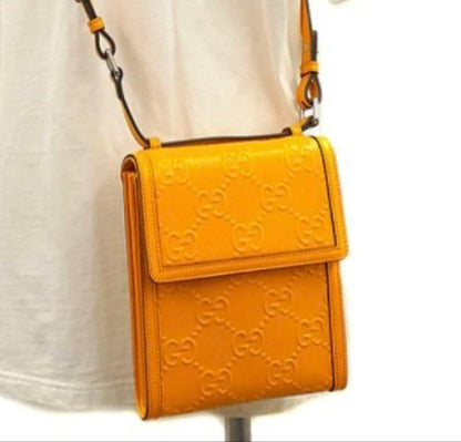 GUCCI GG embossed yellow leather shoulder bag #QYJAN8