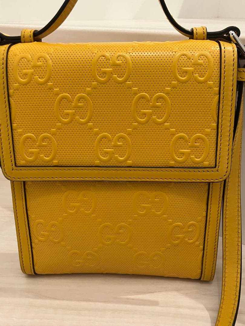 GUCCI GG embossed yellow leather shoulder bag #QYJAN8