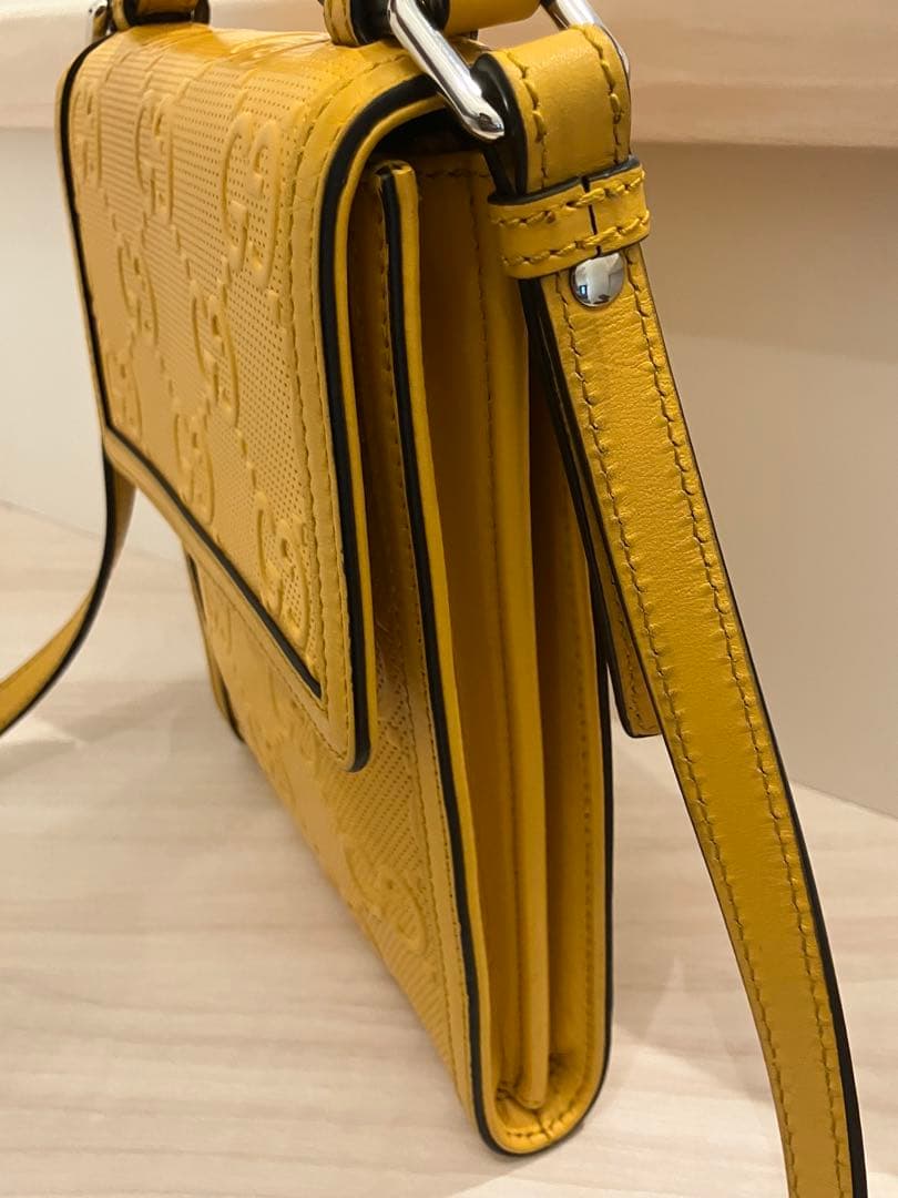 GUCCI GG embossed yellow leather shoulder bag #QYJAN8
