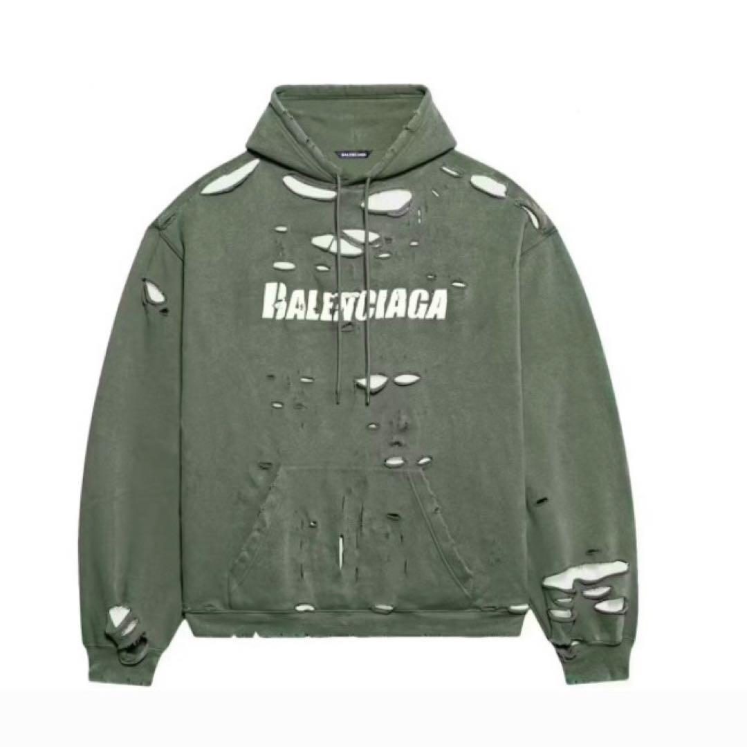 21SS BALENCIAGA Destroy Balenciaga Hoodie Green #QYFNRV