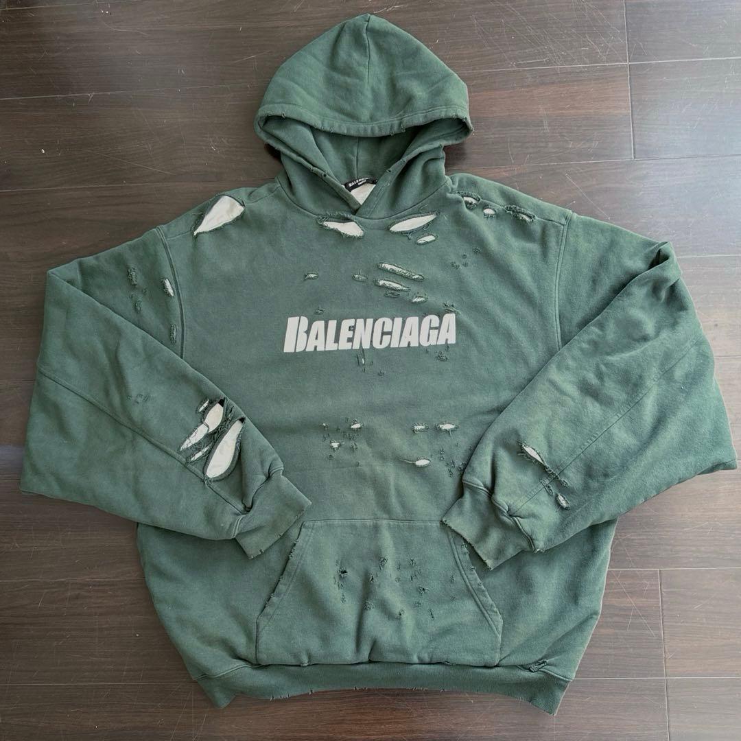 21SS BALENCIAGA Destroy Balenciaga Hoodie Green #QYFNRV