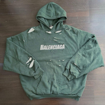 21SS BALENCIAGA Destroy Balenciaga Hoodie Green #QYFNRV