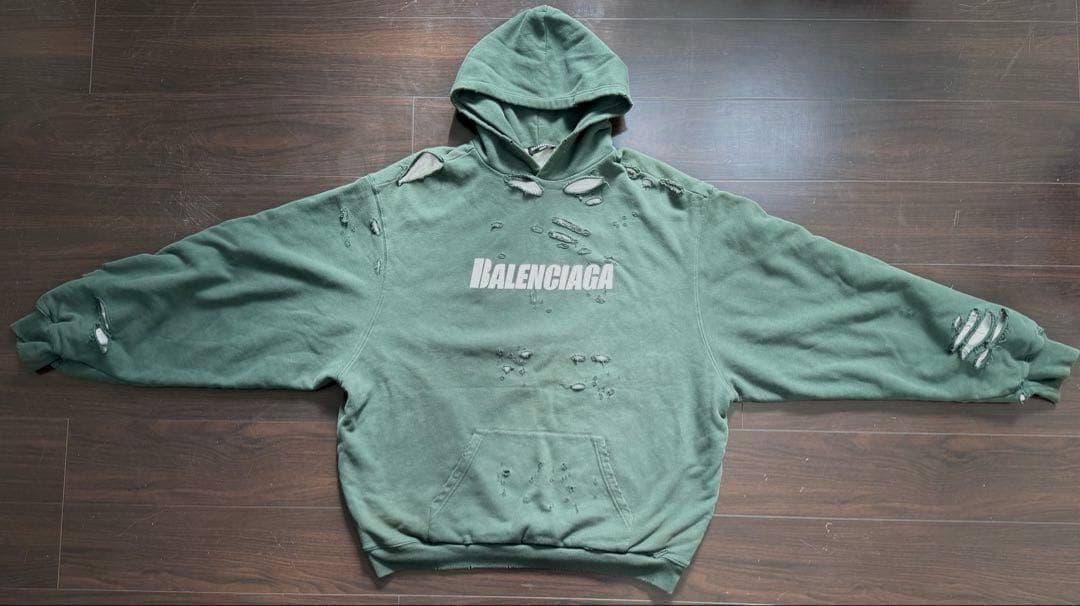 21SS BALENCIAGA Destroy Balenciaga Hoodie Green #QYFNRV