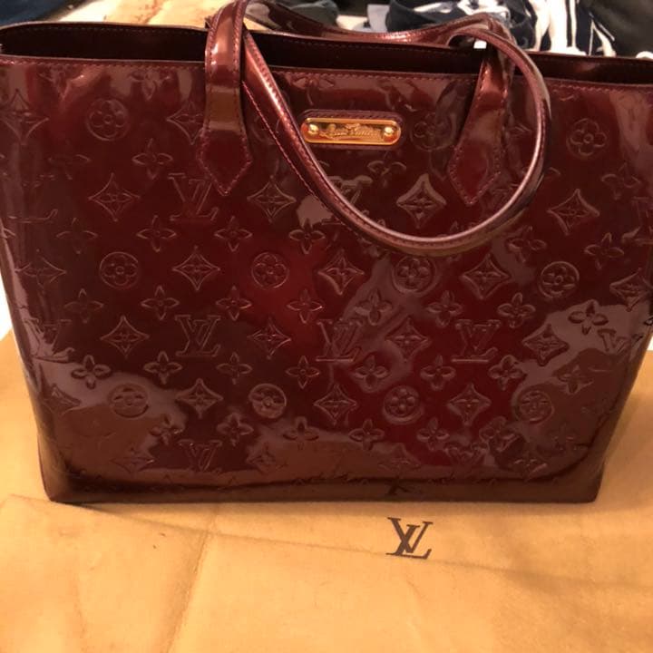 LOUIS VUITTON Vernis Wilshire MM Rouge Fauviste Red Tote Bag #QY572V
