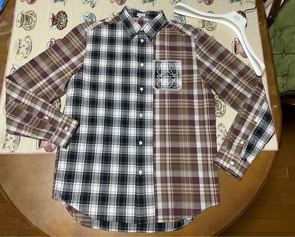 LOEWE Check Long Sleeve Shirt with Anagram Logo Patch and Hanger #QY3FS9