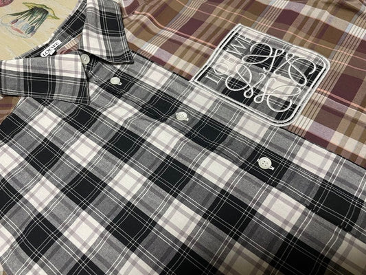 LOEWE Check Long Sleeve Shirt with Anagram Logo Patch and Hanger #QY3FS9
