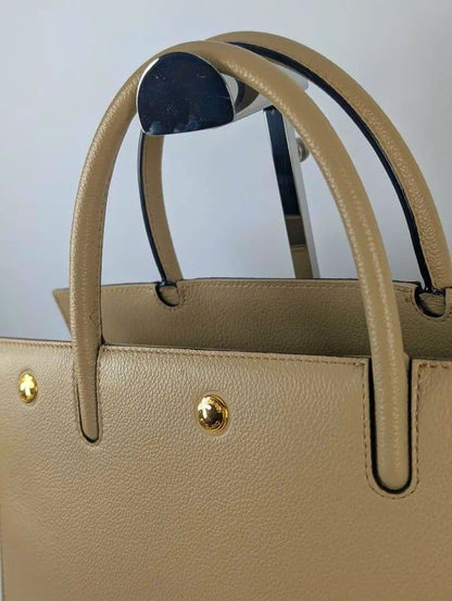 BURBERRY Beige Leather Handbag Gold Hardware Double Handle Classic #QY31W3