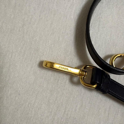 PRADA Saffiano Leather Navy 2Way Handbag Shoulder Gold Hardware #QYC8G9