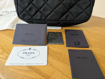 PRADA Quilted Shoulder Bag Black Recycled Nylon Gold Plate Mint #QYKD2M