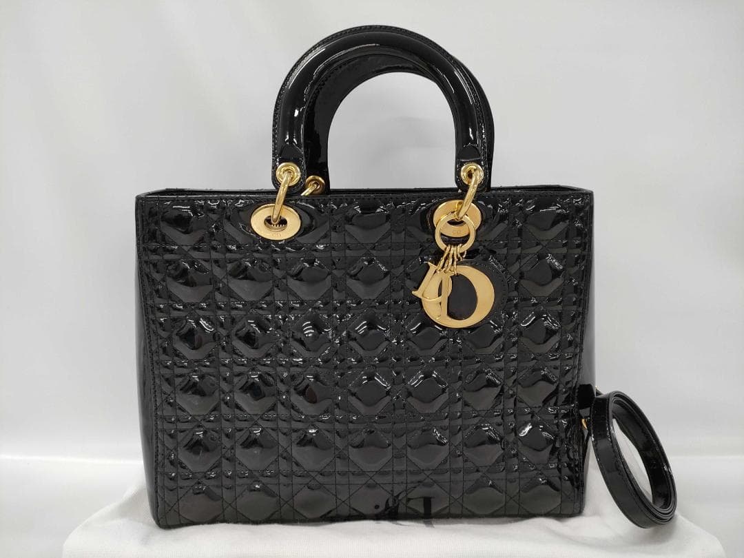 Christian Dior Quilted Patent Handbag Black Patent Leather #QYE7PY