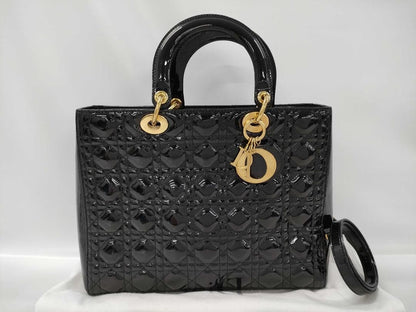Christian Dior Quilted Patent Handbag Black Patent Leather #QYE7PY