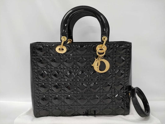 Christian Dior Quilted Patent Handbag Black Patent Leather #QYE7PY