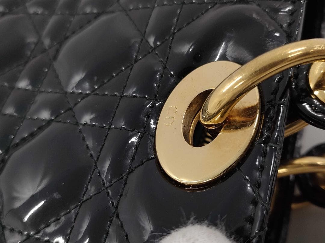 Christian Dior Quilted Patent Handbag Black Patent Leather #QYE7PY