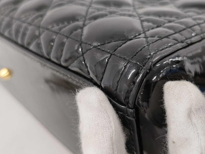 Christian Dior Quilted Patent Handbag Black Patent Leather #QYE7PY