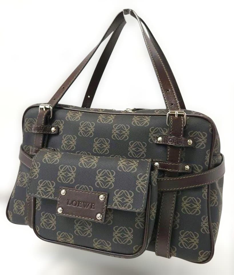 LOEWE Repeat Anagram PVC Leather Handbag with Detachable Pouch #QY6WB1