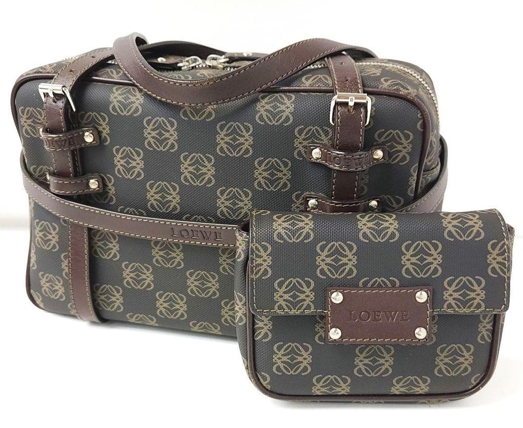 LOEWE Repeat Anagram PVC Leather Handbag with Detachable Pouch #QY6WB1