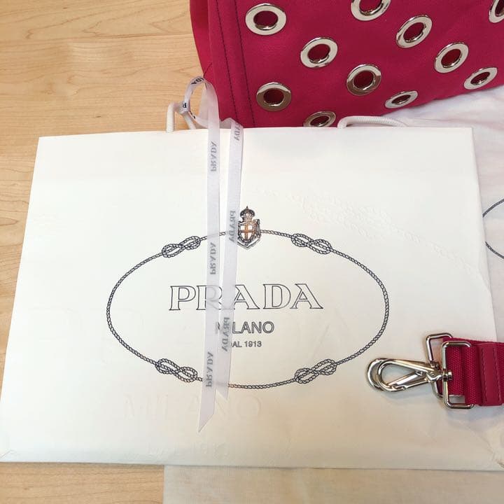 PRADA Canapa Grommet 2-Way Tote Bag Fuxia Pink Canvas Pouch #QYCFP3