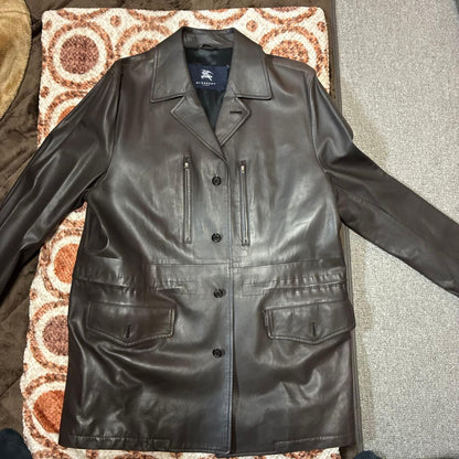 BURBERRY LONDON dark brown leather long jacket #QYIFPW