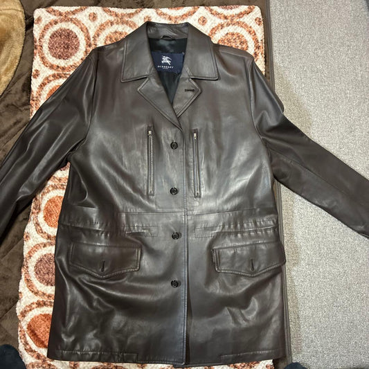 BURBERRY LONDON dark brown leather long jacket #QYIFPW