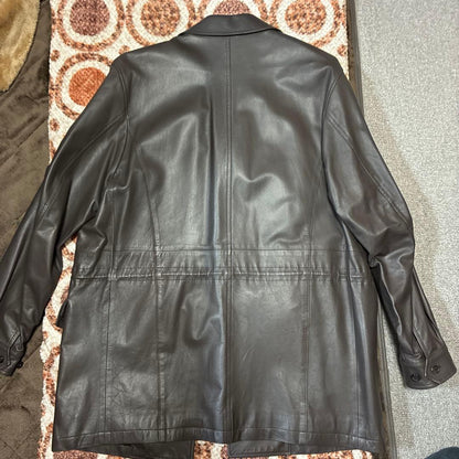 BURBERRY LONDON dark brown leather long jacket #QYIFPW