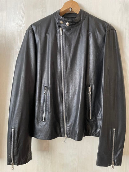 Black leather single rider jacket #QY6NLB