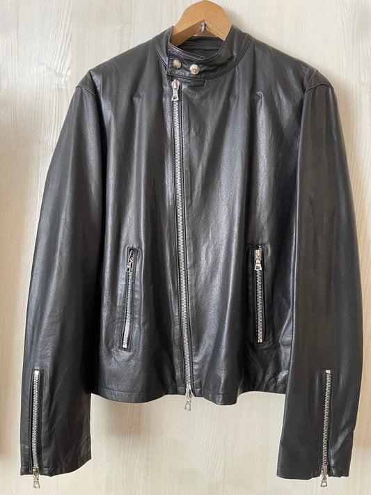 Black leather single rider jacket #QY6NLB