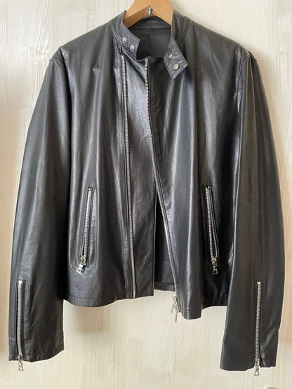Black leather single rider jacket #QY6NLB