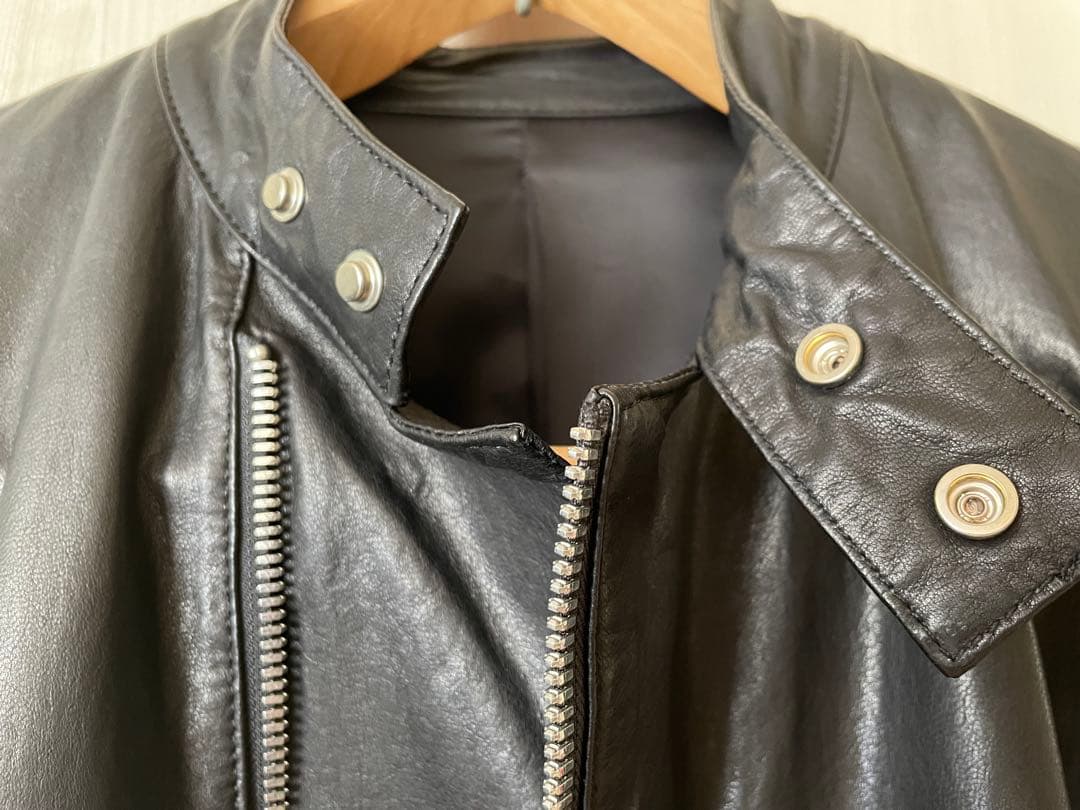 Black leather single rider jacket #QY6NLB