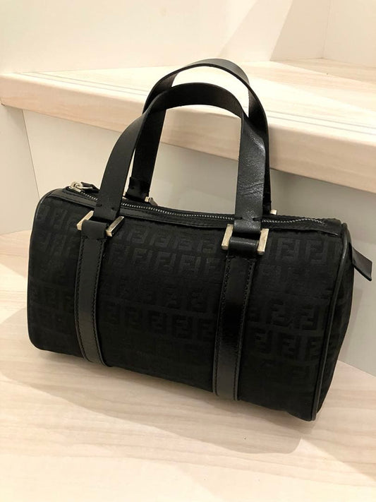 FENDI Zucca Zucchini Black Nylon Mini Boston Handbag #QYC165