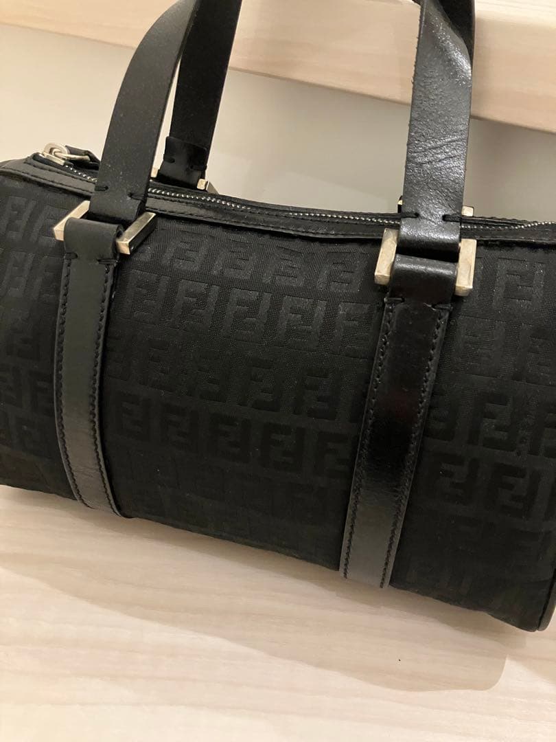 FENDI Zucca Zucchini Black Nylon Mini Boston Handbag #QYC165