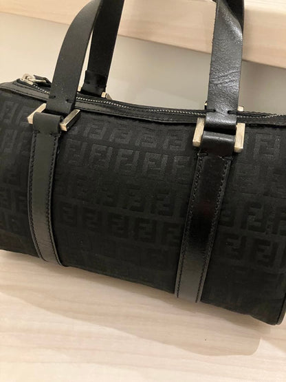 FENDI Zucca Zucchini Black Nylon Mini Boston Handbag #QYC165