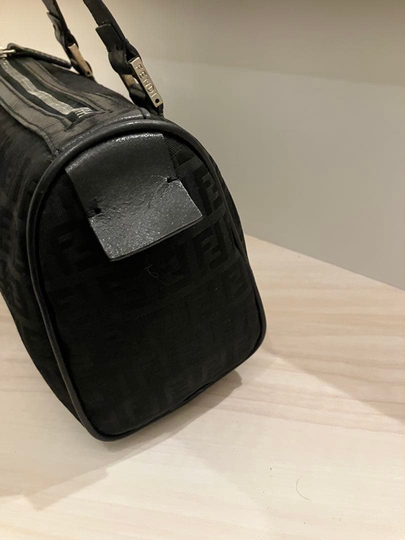 FENDI Zucca Zucchini Black Nylon Mini Boston Handbag #QYC165