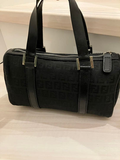 FENDI Zucca Zucchini Black Nylon Mini Boston Handbag #QYC165