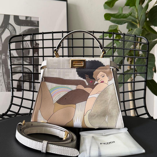 2022 FENDI Peekaboo Mini White Zucca Handbag #QY2TBP
