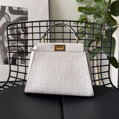 2022 FENDI Peekaboo Mini White Zucca Handbag #QY2TBP