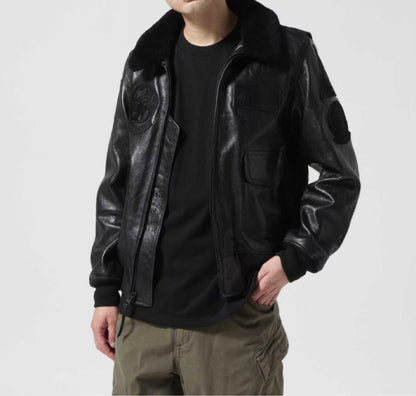 AVIREX G-1 Leather Jacket, Black, Size L #QYAXUI