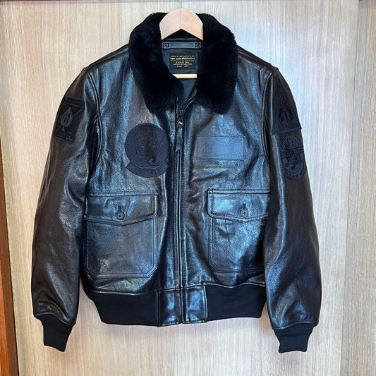 AVIREX G-1 Leather Jacket, Black, Size L #QYAXUI
